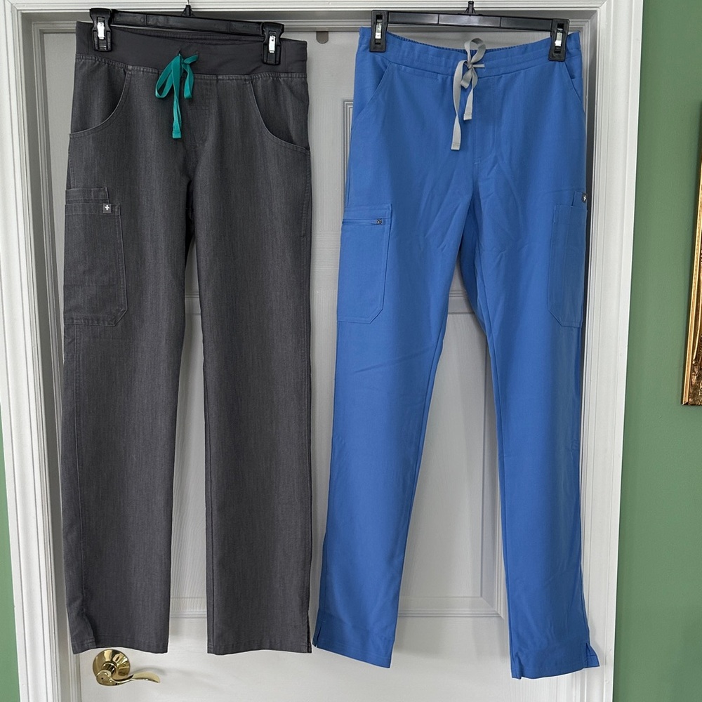 Women’s Figs, grey Kade Cargo and High Waisted Yola Skinny scrubs.  Both XS -T